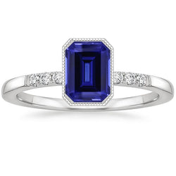 Bague en diamant saphir bleu serti clos 2.50 carats style vintage
