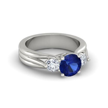 Bague en diamant saphir de Ceylan à trois pierres taille ronde 1.75 carats WG 14K - HarryChadEnt.FR