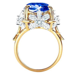 Bague en diamant saphir de Ceylan coussin étincelant en or jaune 7.81 ct 14K
