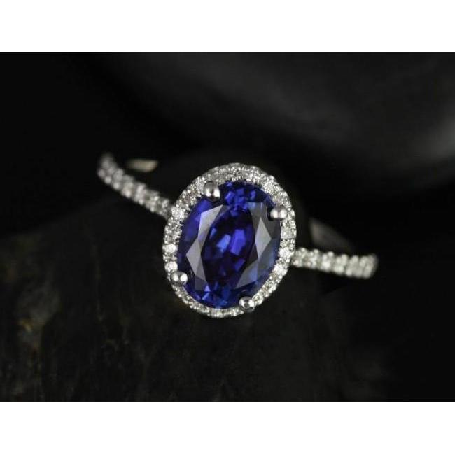 Bague en diamant saphir du Sri Lanka ovale 3 ct en or massif 14K - HarryChadEnt.FR