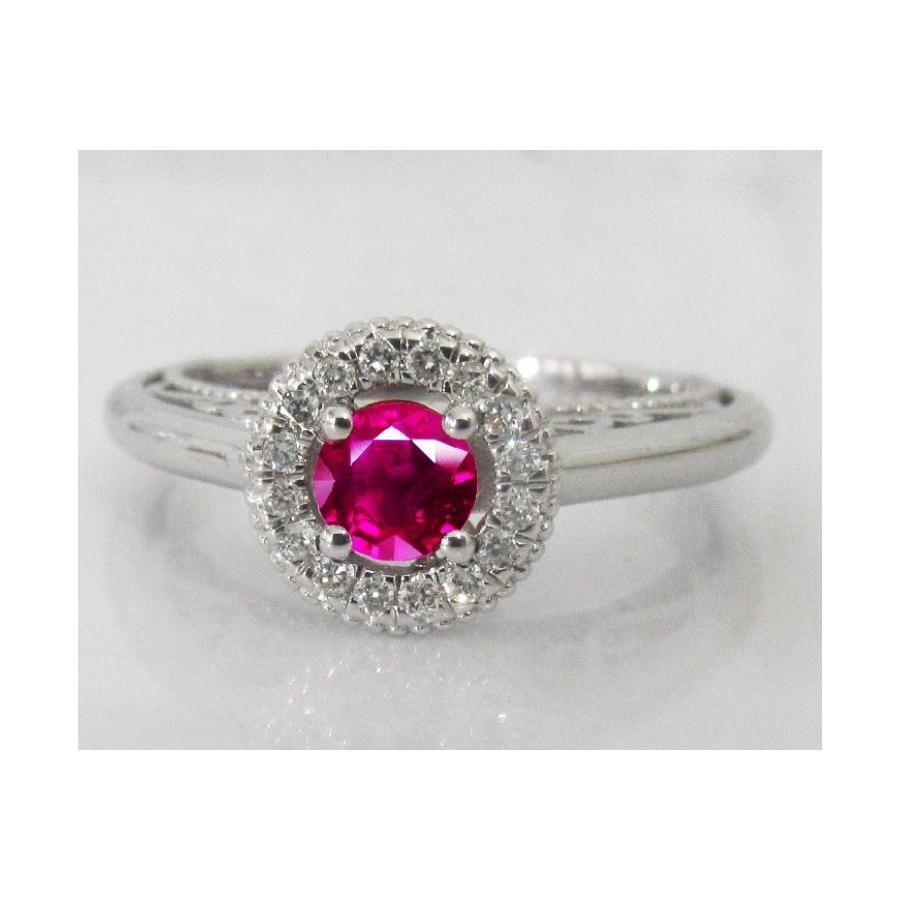 Bague en diamant saphir rouge taille ronde de 1.5 ct en or blanc - HarryChadEnt.FR