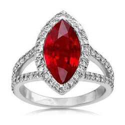 Bague en diamants rubis halo taille marquise rouge or blanc 5.55 ct