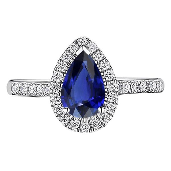 Bague en forme de poire Halo Srilanka Saphir & Diamants 3.50 Carats - HarryChadEnt.FR