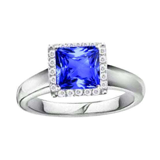 Bague en forme de princesse avec diamants saphir de Ceylan et pierres précieuses de 5.40 carats - HarryChadEnt.FR