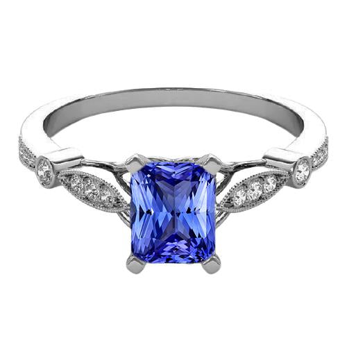 Bague en forme de radiant avec pierre précieuse bleue saphir tige millegrain 2.50 carats - HarryChadEnt.FR