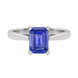 Bague en forme d'émeraude solitaire avec saphir de Ceylan serti cathédrale