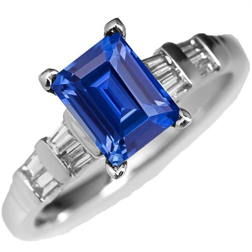 Bague en or 3 carats et saphir de Ceylan émeraude avec diamants baguette - HarryChadEnt.FR