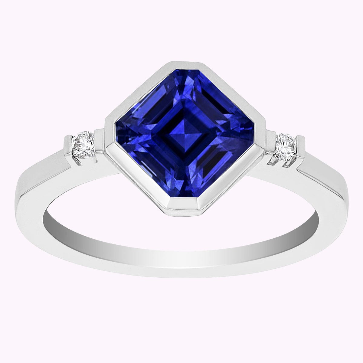 Bague en or 3 pierres diamant Asscher saphir 2.75 carats lunette et ensemble de barres - HarryChadEnt.FR