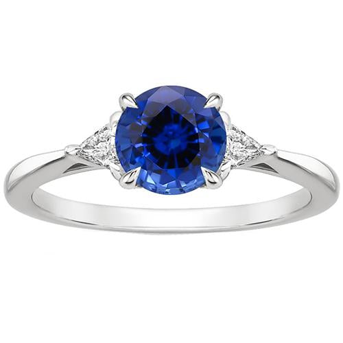 Bague en or 3 pierres rondes saphir bleu et mille milliards de diamants 2.50 carats - HarryChadEnt.FR