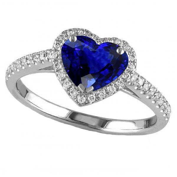 Bague en or Halo Heart Srilanka Sapphire & Pavé de diamants 3.50 Carats - HarryChadEnt.FR