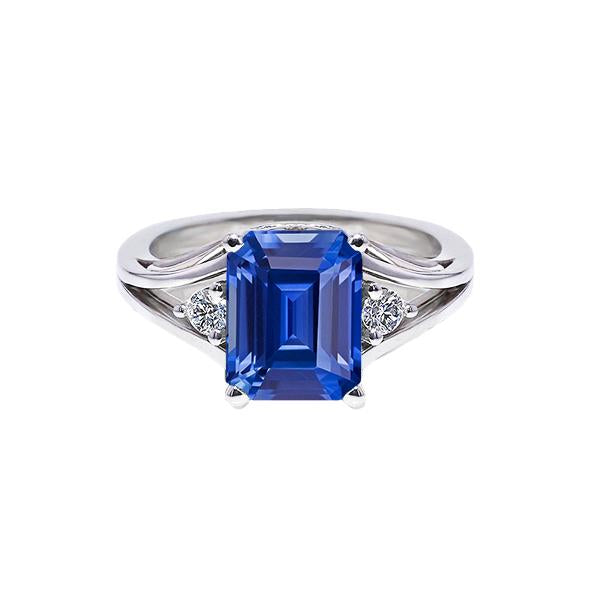 Bague en or à trois pierres et saphir bleu émeraude 2.50 carats tige fendue - HarryChadEnt.FR