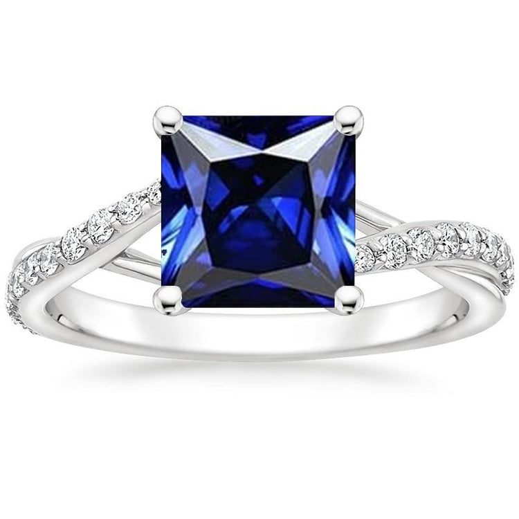Bague en or avec diamants et saphir bleu princesse avec accents 6 carats - HarryChadEnt.FR