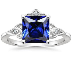 Bague en or avec petit diamant pour femme style vintage saphir bleu 5.25 carats