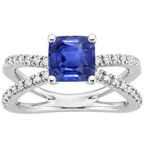 Bague en or avec saphir bleu et accents. tige fendue 2.75 carats - HarryChadEnt.FR
