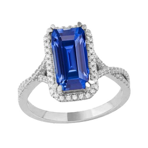 Bague en or avec saphir du Sri Lanka et diamants Halo Emerald 4 carats - HarryChadEnt.FR
