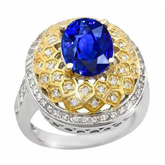 Bague en or bicolore 3.11 ct avec saphir du Sri Lanka et diamants - HarryChadEnt.FR