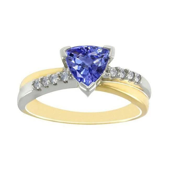 Bague en or bicolore trillion AAA tanzanite et diamants ronds 2.60 carats - HarryChadEnt.FR