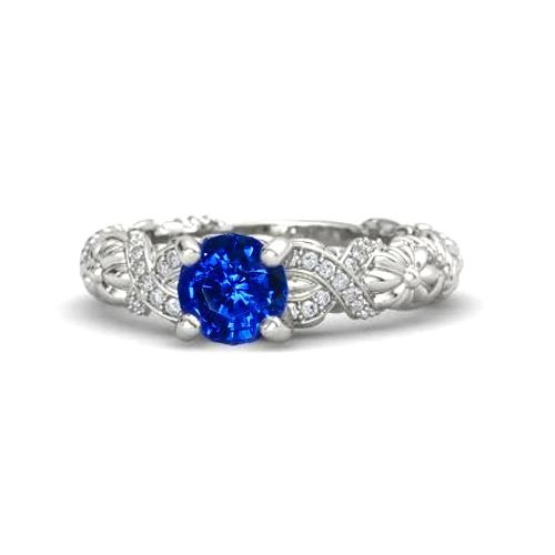Bague en or blanc 14K 1.90 ct avec saphir de Ceylan et diamants taille ronde neuf - HarryChadEnt.FR