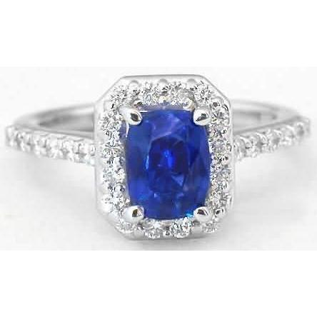 Bague en or blanc 14K 3.40 Ct avec saphir bleu de Ceylan et diamants - HarryChadEnt.FR