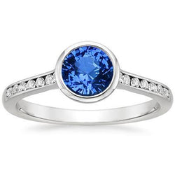 Bague en or blanc 14K avec saphir de Ceylan et diamants de 3.50 ct