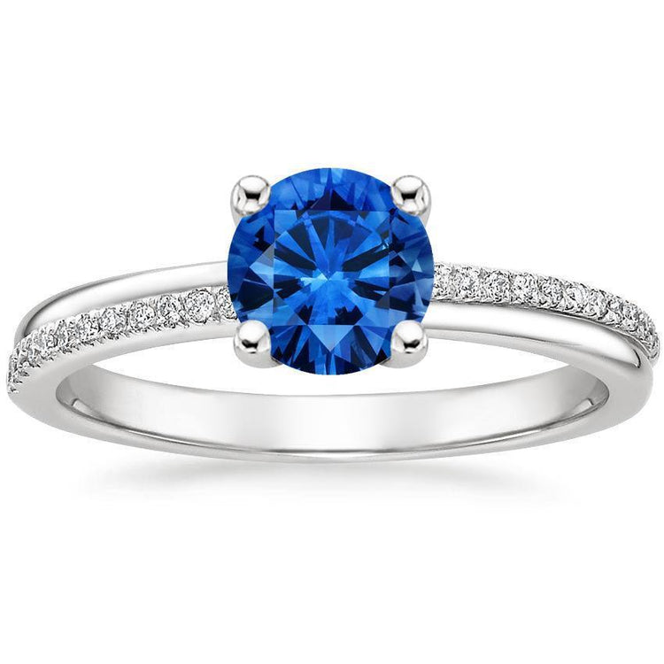 Bague en or blanc 14K sertie de griffes 3.30 ct saphir bleu et diamants Neuf - HarryChadEnt.FR