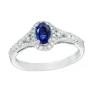 Bague en or blanc 14K taille ovale avec saphir bleu de Ceylan 3 carats et diamants - HarryChadEnt.FR