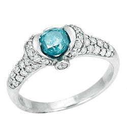 Bague en or blanc 14k 1.25 ct avec diamants bleus et pierres précieuses fantaisie nouveau