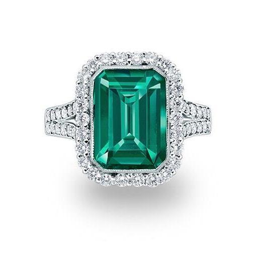 Bague en or blanc émeraude verte et diamants 5.80 carats de pierres précieuses - HarryChadEnt.FR