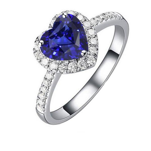 Bague en or blanc et saphir de Ceylan Halo Heart 3.50 Carats Bijoux en diamant - HarryChadEnt.FR