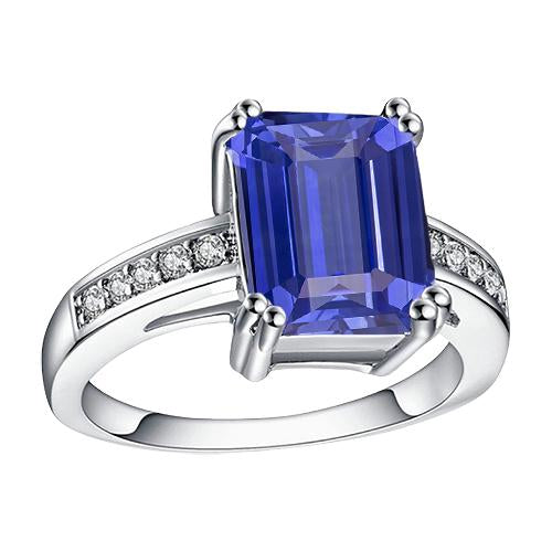 Bague en or blanc pour femme avec diamants 3.25 carats sertie de saphir de Ceylan - HarryChadEnt.FR