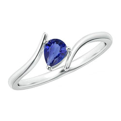 Bague en or blanc solitaire poire 2 carats style tension saphir de Ceylan