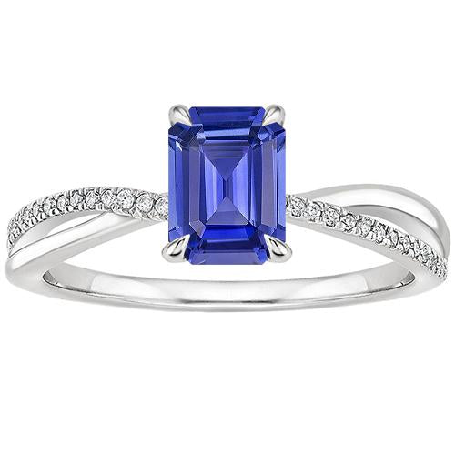 Bague en or bleu saphir et diamant avec accents tige torsadée 4 carats - HarryChadEnt.FR