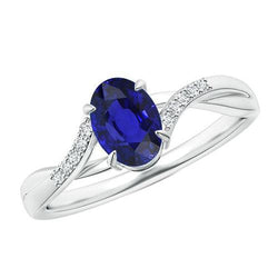 Bague en or diamant pour femme avec centre de saphir de Ceylan ovale 4.75 carats