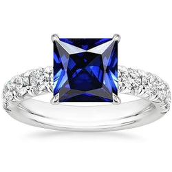 Bague en or diamant sertie griffes saphir du Sri Lanka avec accents 6 carats