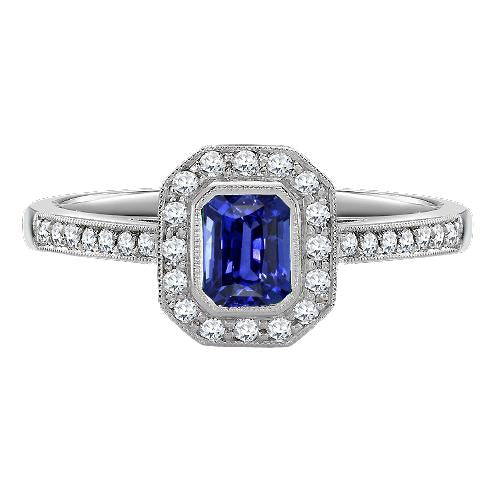 Bague en or halo radiant en forme de saphir du Sri Lanka avec diamants 3.50 carats - HarryChadEnt.FR