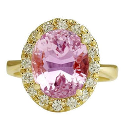 Bague en or jaune 14K ovale rose Kunzite pierres précieuses bijoux 16 carats