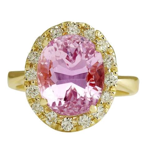 Bague en or jaune 14K ovale rose Kunzite pierres précieuses bijoux 16 carats - HarryChadEnt.FR