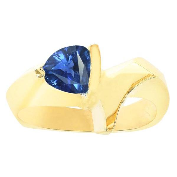 Bague en or jaune avec pierres précieuses en forme de trillion saphir de Ceylan 1 carat - HarryChadEnt.FR