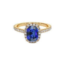 Bague en or jaune ovale saphir halo de diamants 11.25 carats 14K