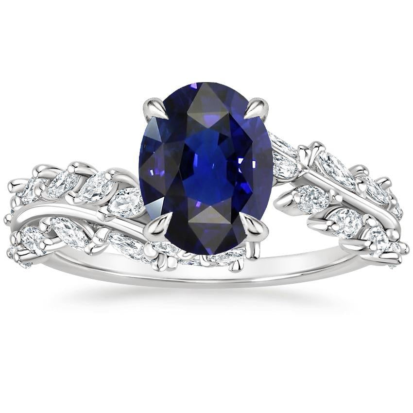 Bague en or pour femme Saphir de Ceylan ovale avec diamants marquise 4 carats - HarryChadEnt.FR