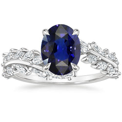 Bague en or pour femme Saphir de Ceylan ovale avec diamants marquise 4 carats