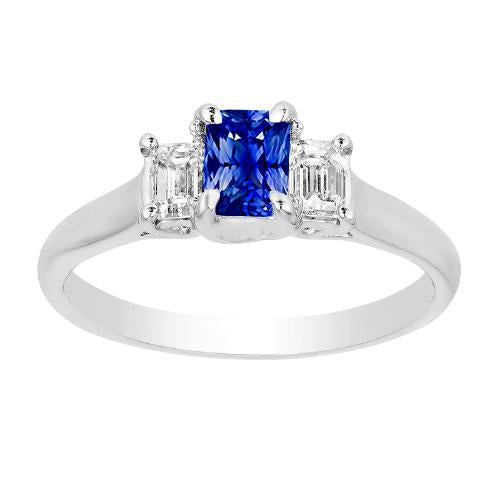 Bague en or pour femme avec 3 diamants et saphir sertie de griffes en U. 1.25 carats - HarryChadEnt.FR