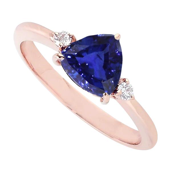 Bague en or rose 3 trillions de saphirs et diamants ronds 1.75 carats - HarryChadEnt.FR