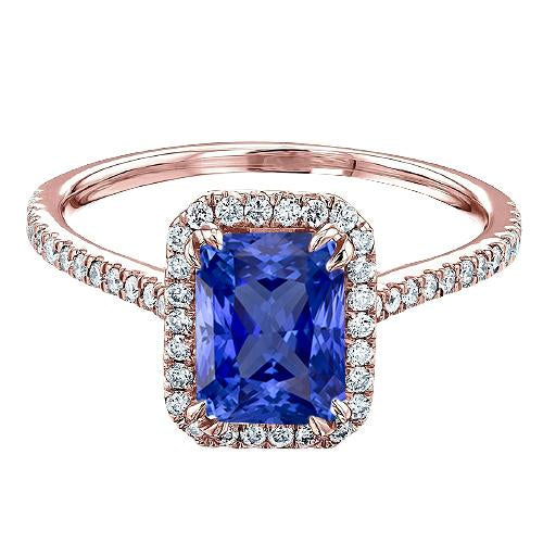 Bague en or rose Halo Radiant Sapphire 3.50 carats sertie de diamants - HarryChadEnt.FR