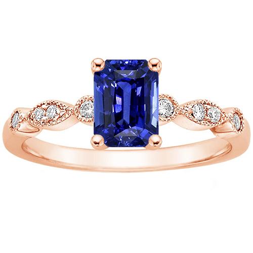 Bague en or rose avec pierres précieuses et saphir bleu radieux avec des accents de 3.50 carats - HarryChadEnt.FR