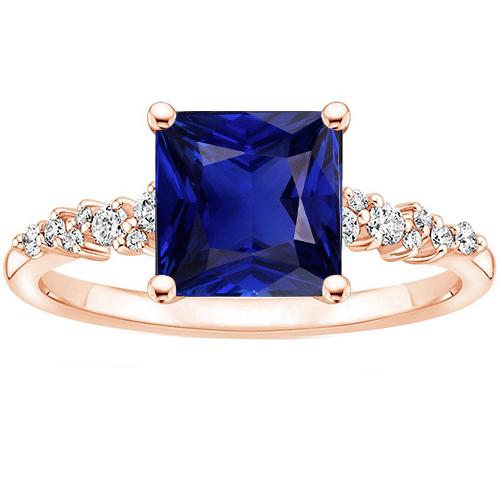 Bague en or rose avec pierres précieuses saphir bleu pour femmes avec accents 3.75 carats - HarryChadEnt.FR