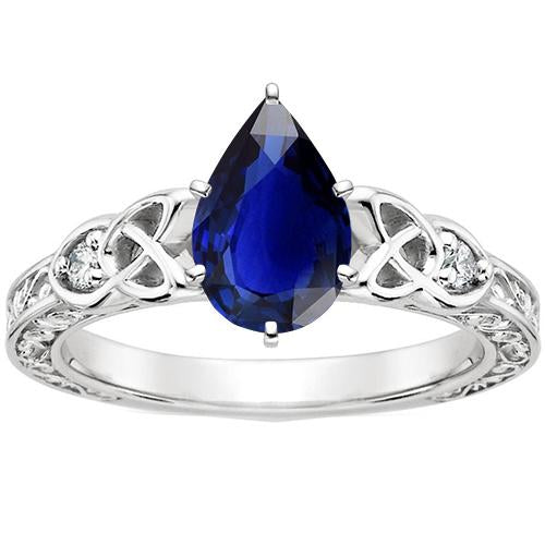 Bague en or style vintage tige filigrane poire saphir bleu 5.25 carats - HarryChadEnt.FR