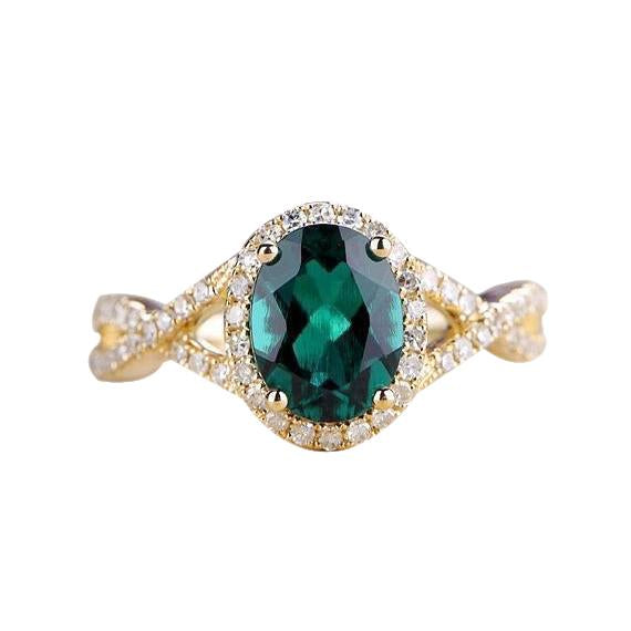 Bague en pierre d'émeraude verte de 8 carats avec des bijoux en diamant en or jaune 14K - HarryChadEnt.FR