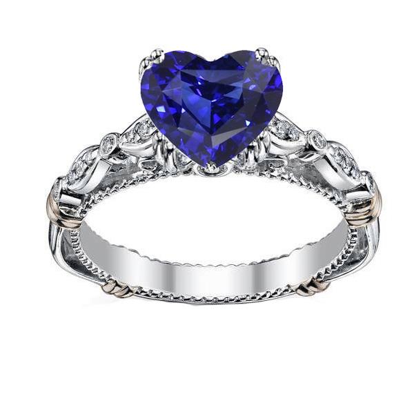 Bague en pierre précieuse coeur saphir bleu 2.50 carats bijoux de style antique - HarryChadEnt.FR