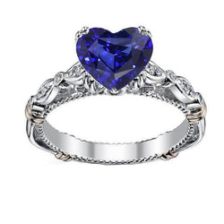 Bague en pierre précieuse coeur saphir bleu 2.50 carats bijoux de style antique